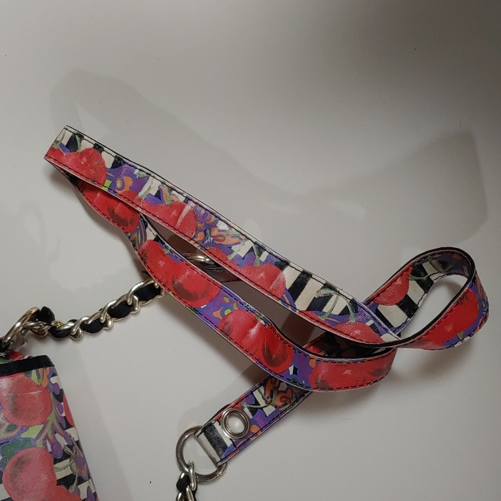 Betsey Johnson Cherries and Stripes  Crossbody Saddle Bag - Picture 9 of 17
